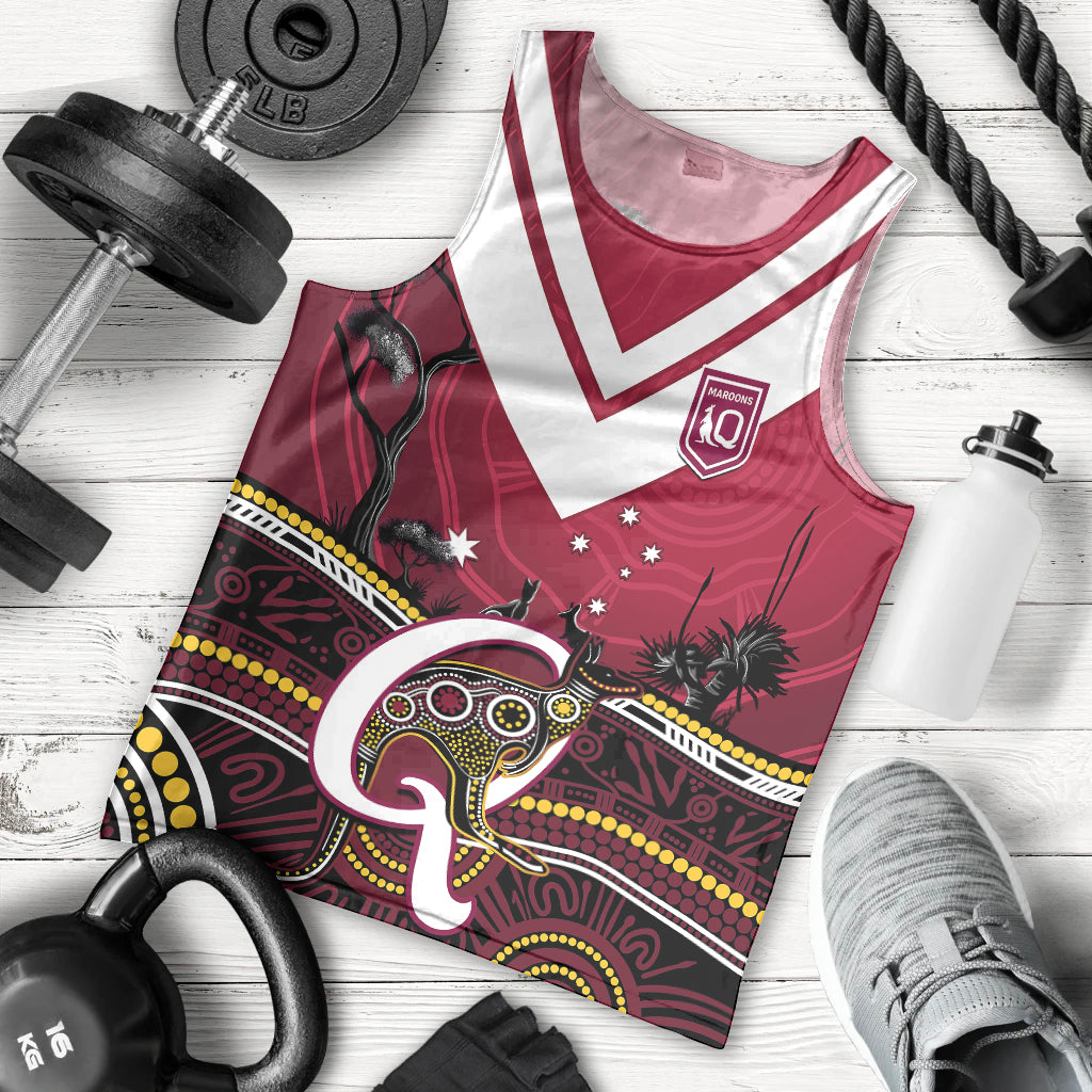 QLD Maroons Rugby Men Tank Top Go Queensland Kangaroo Indigenous - Vibe Hoodie Shop