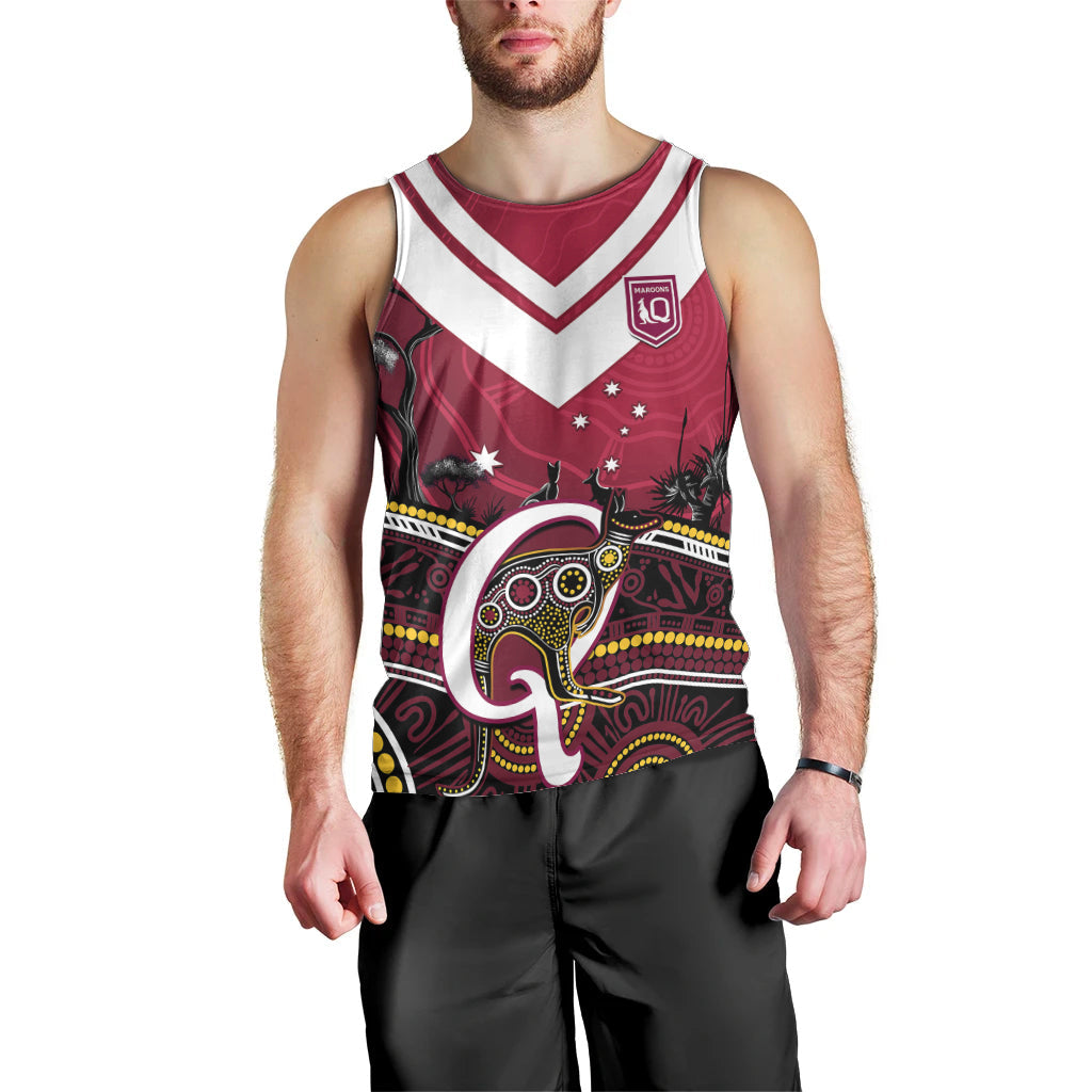 QLD Maroons Rugby Men Tank Top Go Queensland Kangaroo Indigenous - Vibe Hoodie Shop