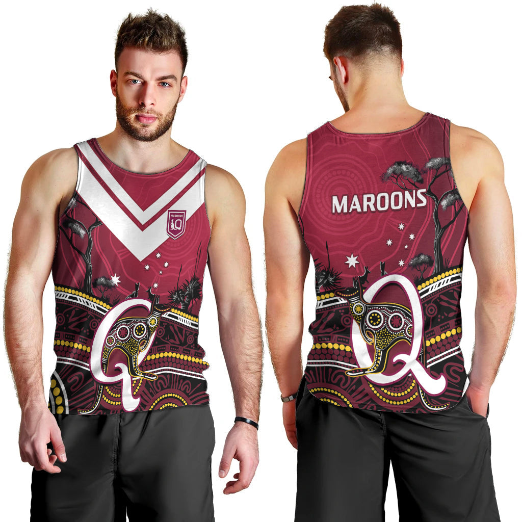 QLD Maroons Rugby Men Tank Top Go Queensland Kangaroo Indigenous - Vibe Hoodie Shop