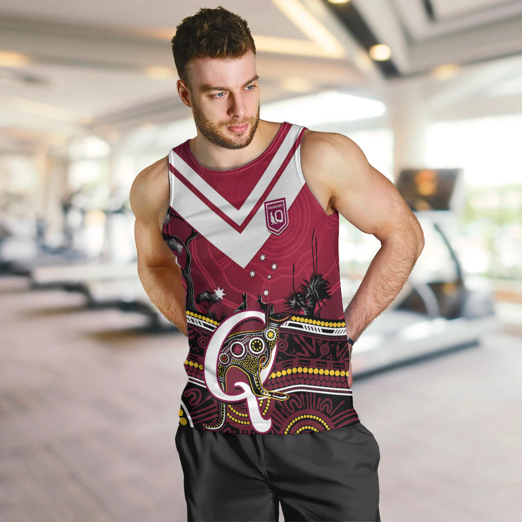 QLD Maroons Rugby Men Tank Top Go Queensland Kangaroo Indigenous - Vibe Hoodie Shop