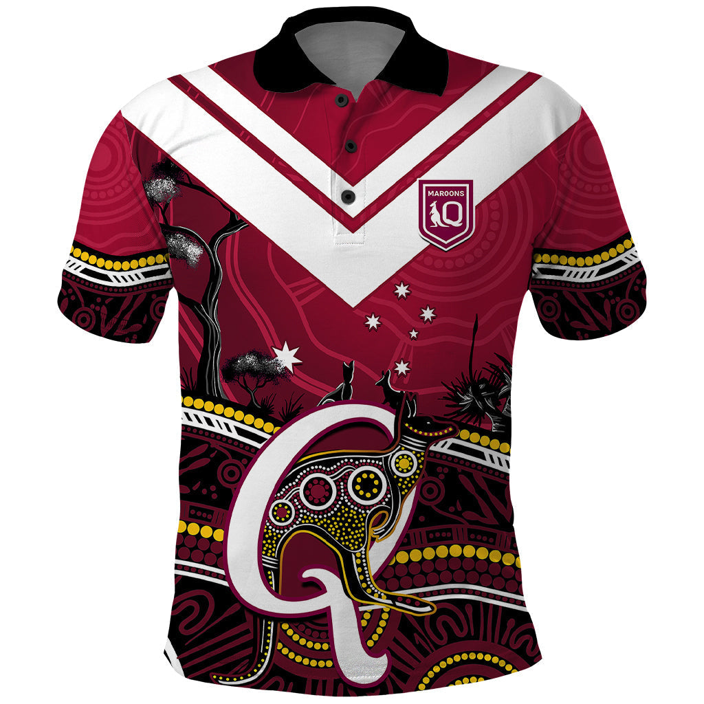 QLD Maroons Rugby Polo Shirt Go Queensland Kangaroo Indigenous - Vibe Hoodie Shop