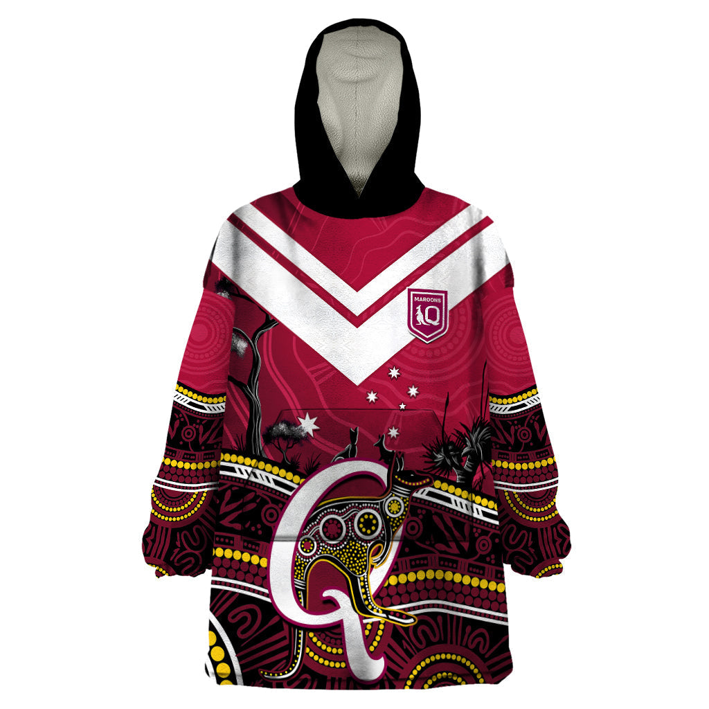 QLD Maroons Rugby Wearable Blanket Hoodie Go Queensland Kangaroo Indigenous - Vibe Hoodie Shop