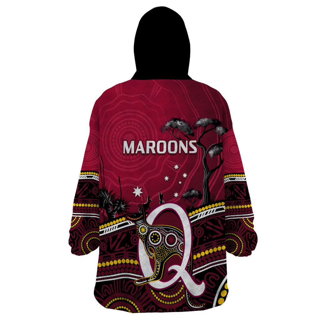 QLD Maroons Rugby Wearable Blanket Hoodie Go Queensland Kangaroo Indigenous - Vibe Hoodie Shop