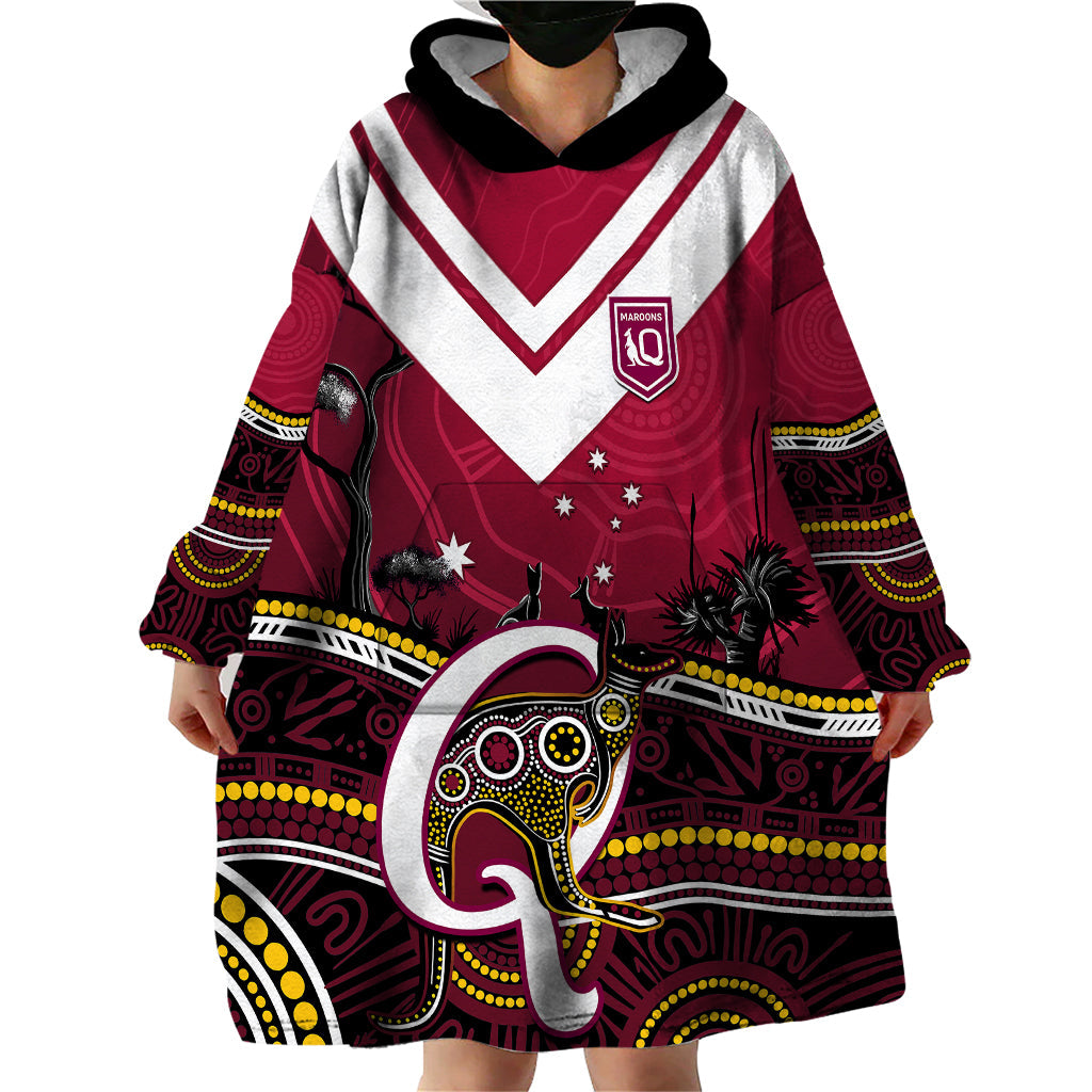 QLD Maroons Rugby Wearable Blanket Hoodie Go Queensland Kangaroo Indigenous - Vibe Hoodie Shop