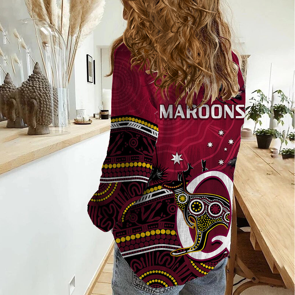 QLD Maroons Rugby Women Casual Shirt Go Queensland Kangaroo Indigenous - Vibe Hoodie Shop