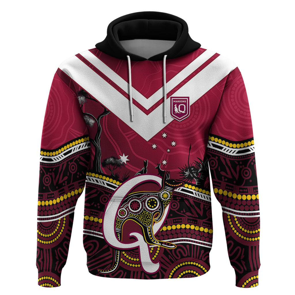 Personalised QLD Maroons Rugby Hoodie Go Queensland Kangaroo Indigenous - Vibe Hoodie Shop