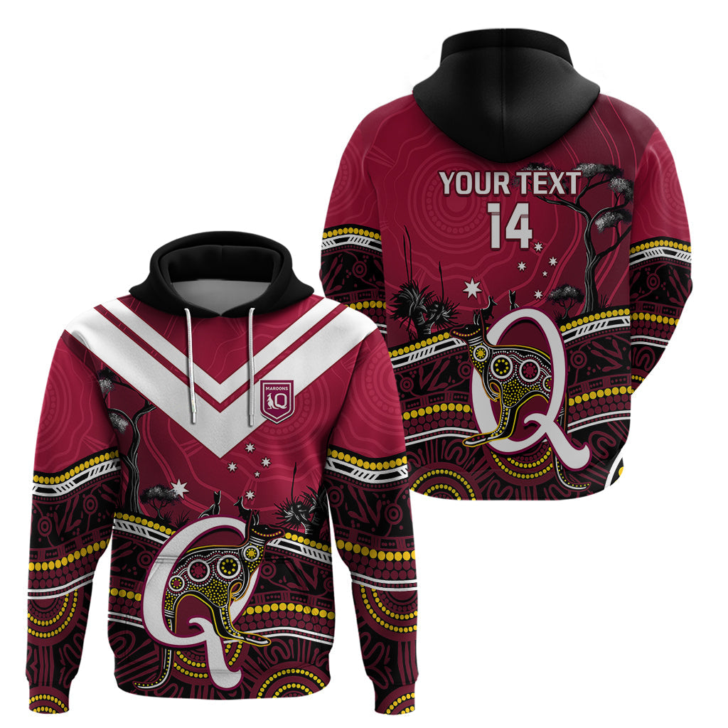 Personalised QLD Maroons Rugby Hoodie Go Queensland Kangaroo Indigenous - Vibe Hoodie Shop