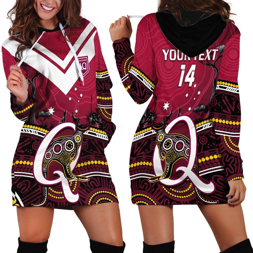 Personalised QLD Maroons Rugby Hoodie Dress Go Queensland Kangaroo Indigenous - Vibe Hoodie Shop