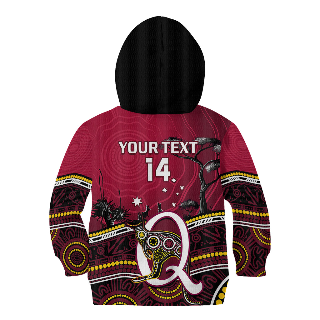 Personalised QLD Maroons Rugby Kid Hoodie Go Queensland Kangaroo Indigenous - Vibe Hoodie Shop