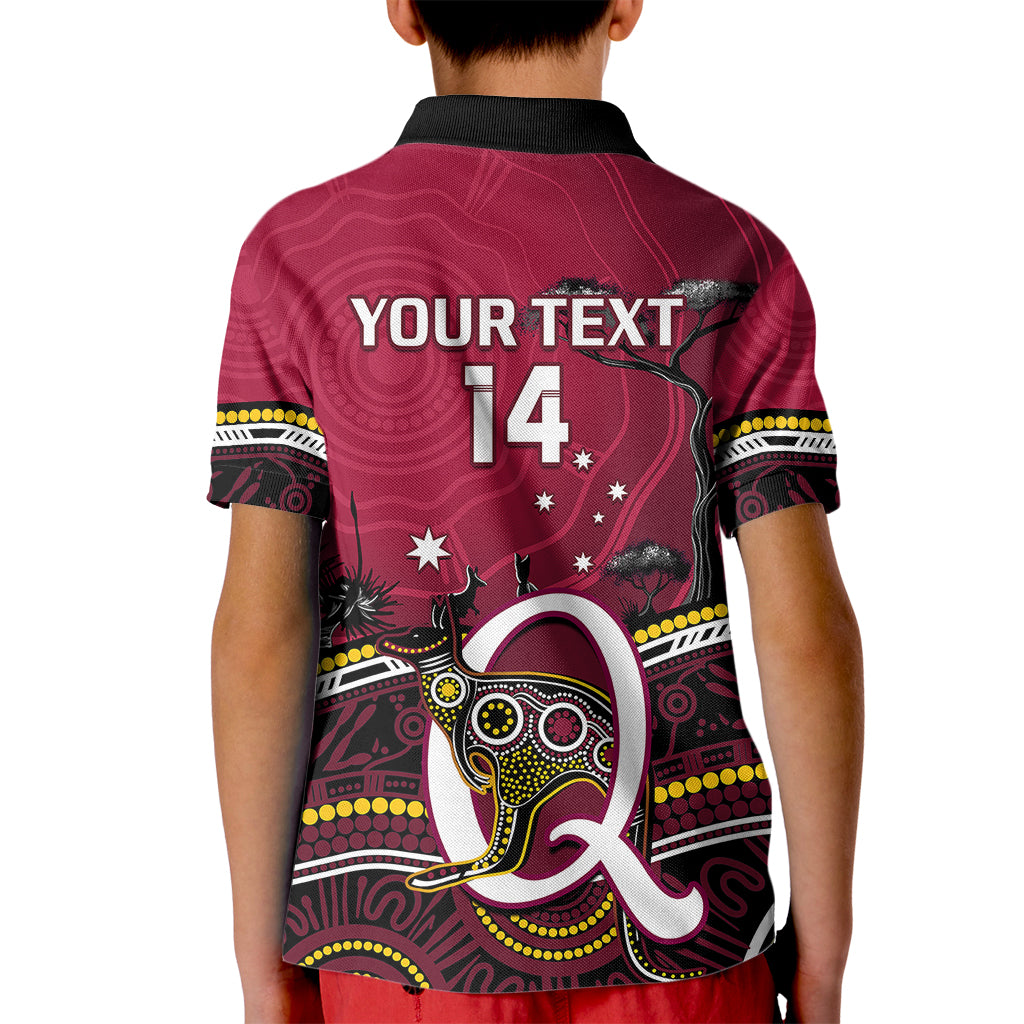 Personalised QLD Maroons Rugby Kid Polo Shirt Go Queensland Kangaroo Indigenous - Vibe Hoodie Shop