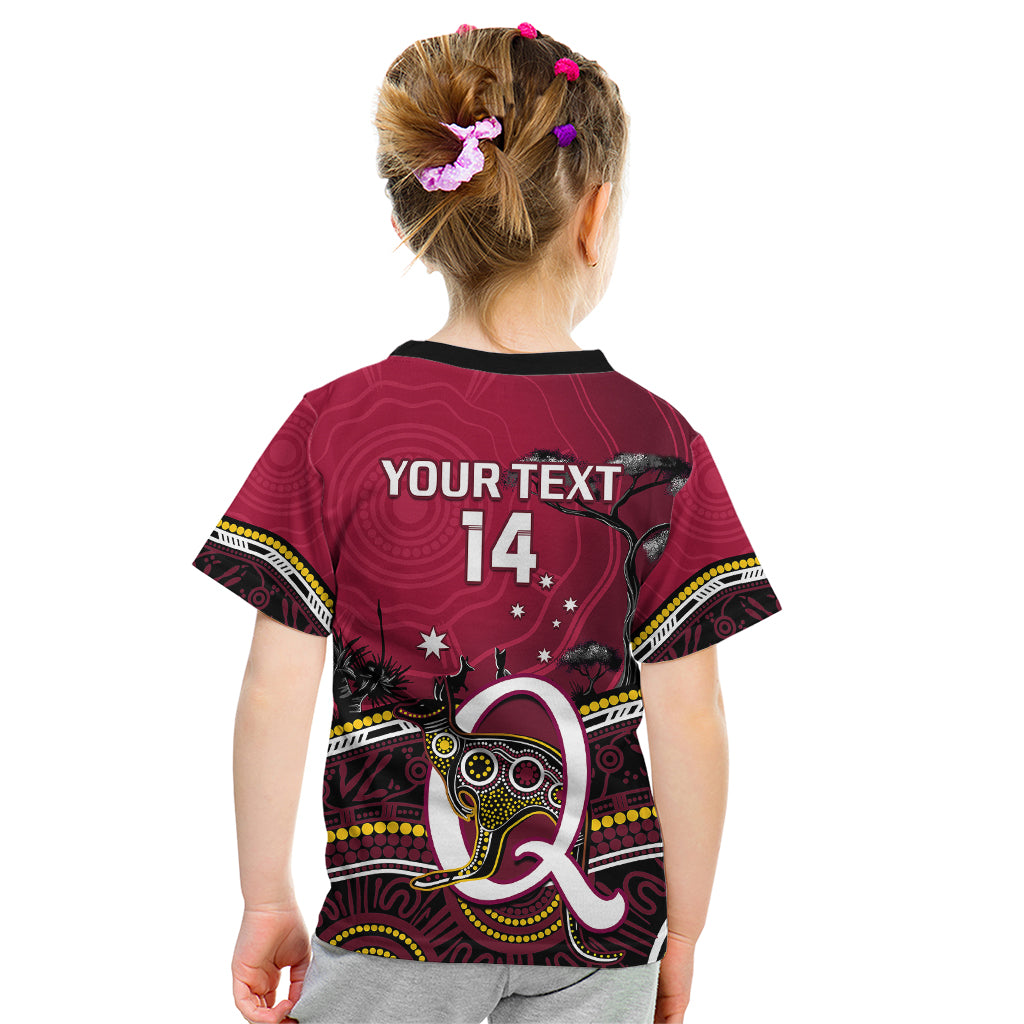 Personalised QLD Maroons Rugby Kid T Shirt Go Queensland Kangaroo Indigenous - Vibe Hoodie Shop