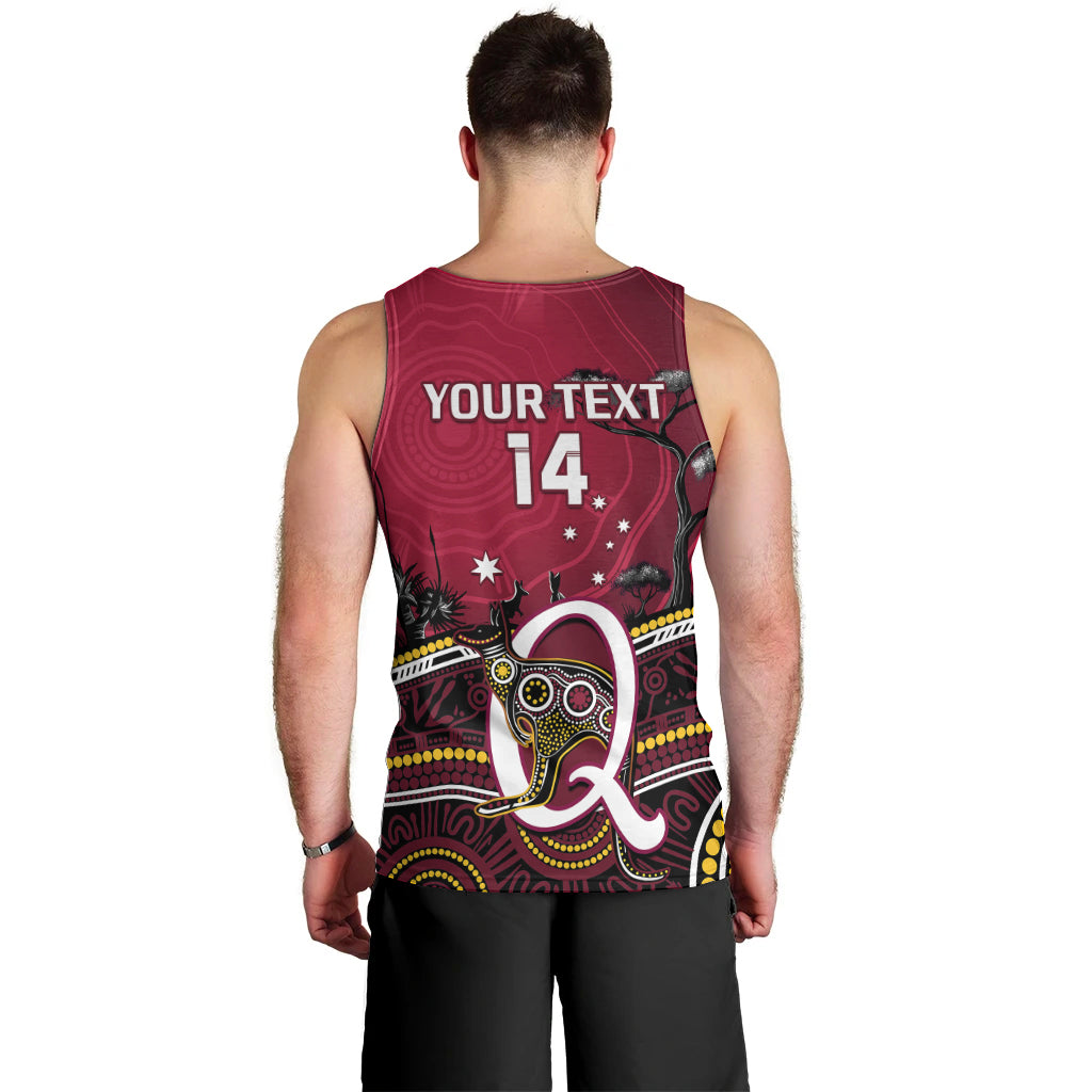 Personalised QLD Maroons Rugby Men Tank Top Go Queensland Kangaroo Indigenous - Vibe Hoodie Shop