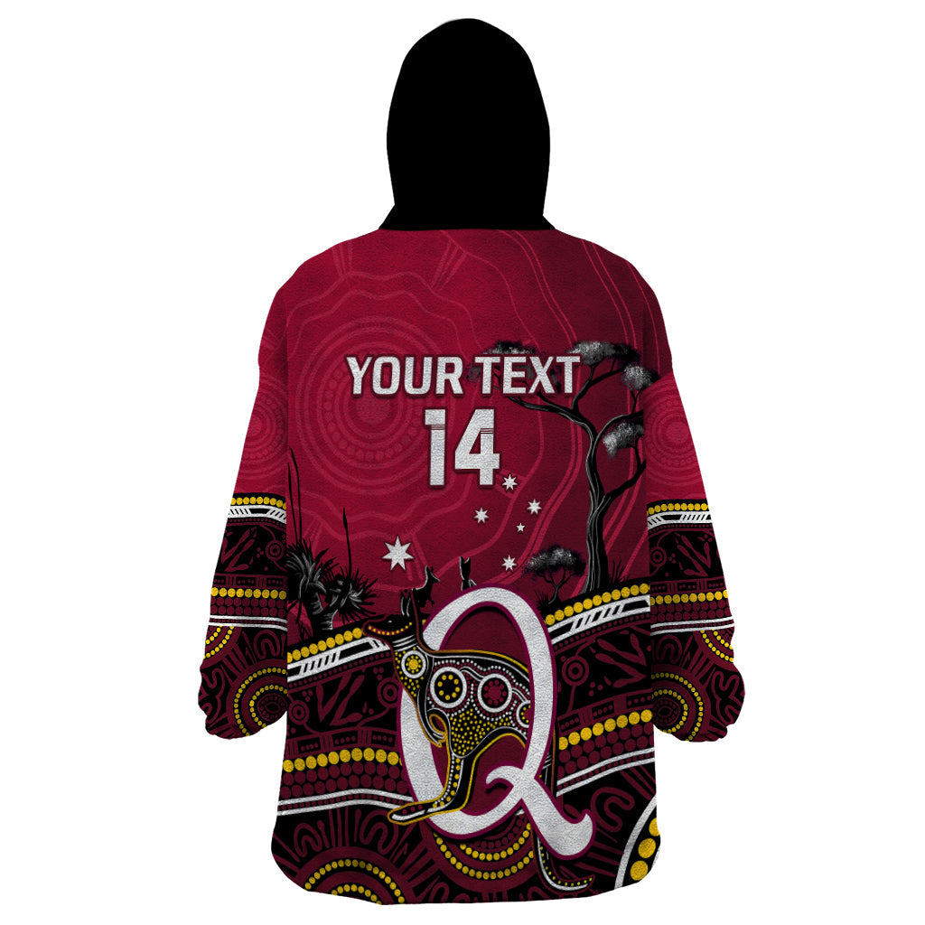 Personalised QLD Maroons Rugby Wearable Blanket Hoodie Go Queensland Kangaroo Indigenous - Vibe Hoodie Shop