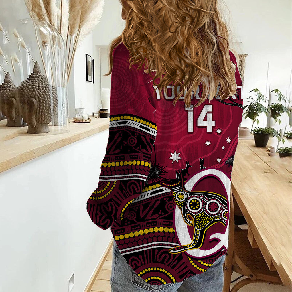 Personalised QLD Maroons Rugby Women Casual Shirt Go Queensland Kangaroo Indigenous - Vibe Hoodie Shop