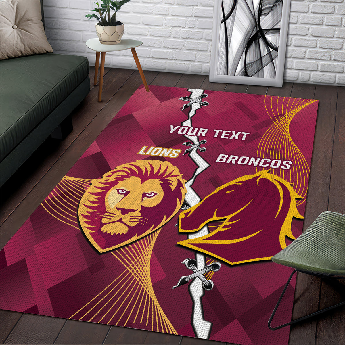 Personalised Lions Football And Broncos Rugby Area Rug Sporty Version - Vibe Hoodie Shop