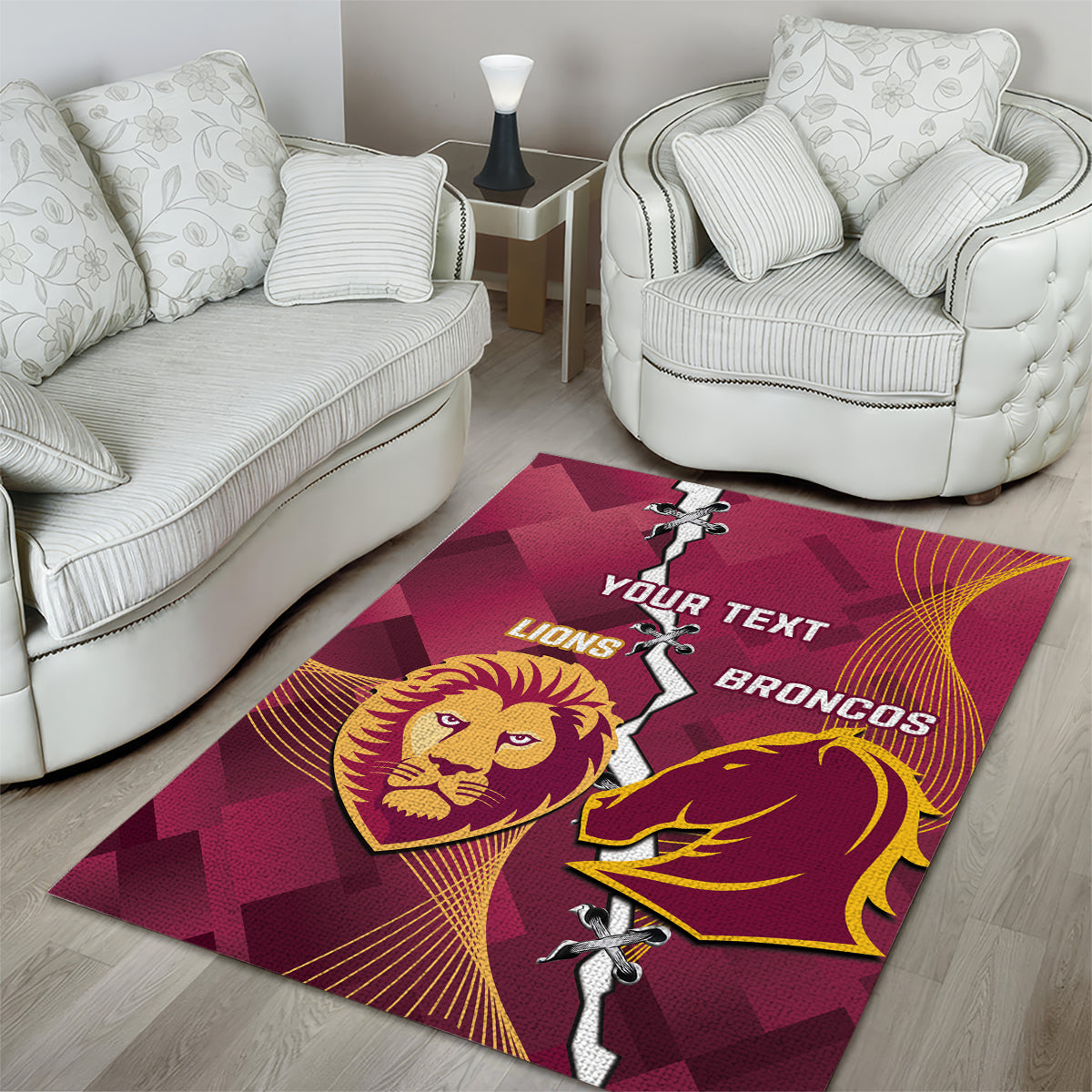 Personalised Lions Football And Broncos Rugby Area Rug Sporty Version - Vibe Hoodie Shop