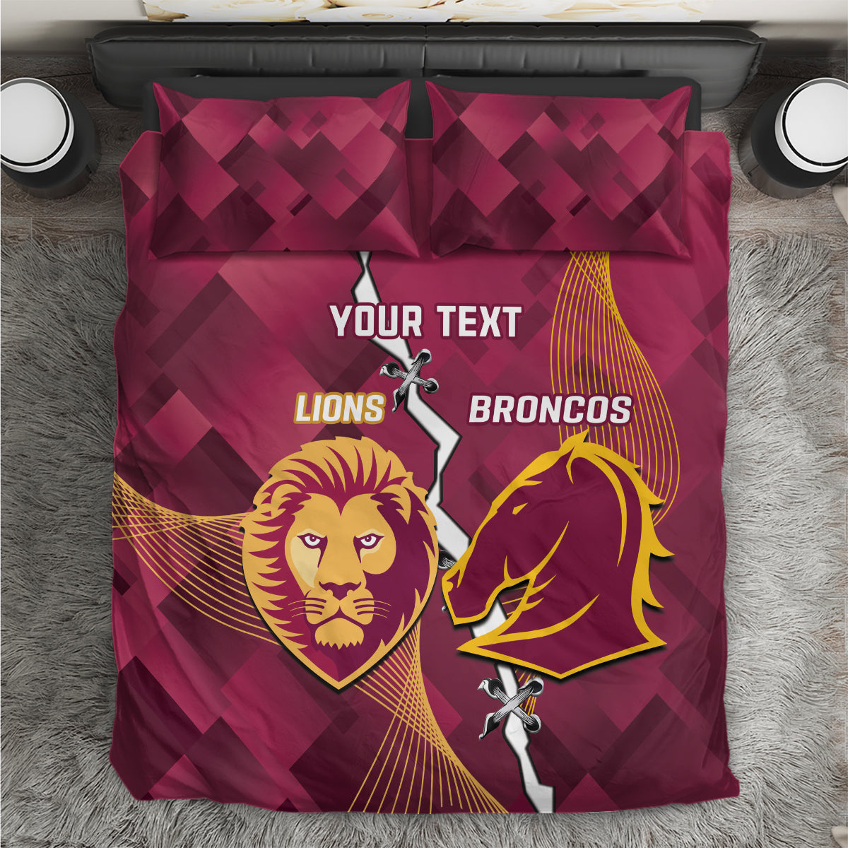 Personalised Lions Football And Broncos Rugby Bedding Set Sporty Version - Vibe Hoodie Shop