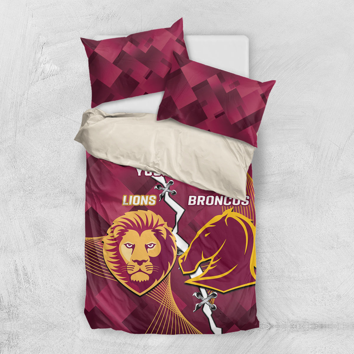 Personalised Lions Football And Broncos Rugby Bedding Set Sporty Version - Vibe Hoodie Shop