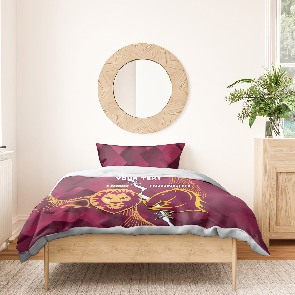 Personalised Lions Football And Broncos Rugby Bedding Set Sporty Version - Vibe Hoodie Shop