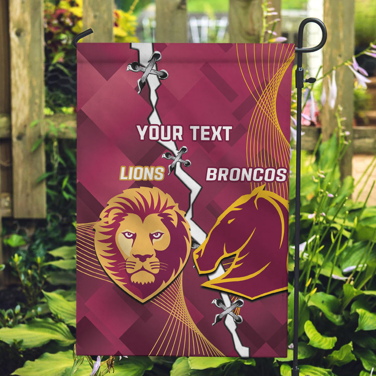 Personalised Lions Football And Broncos Rugby Garden Flag Sporty Version - Vibe Hoodie Shop