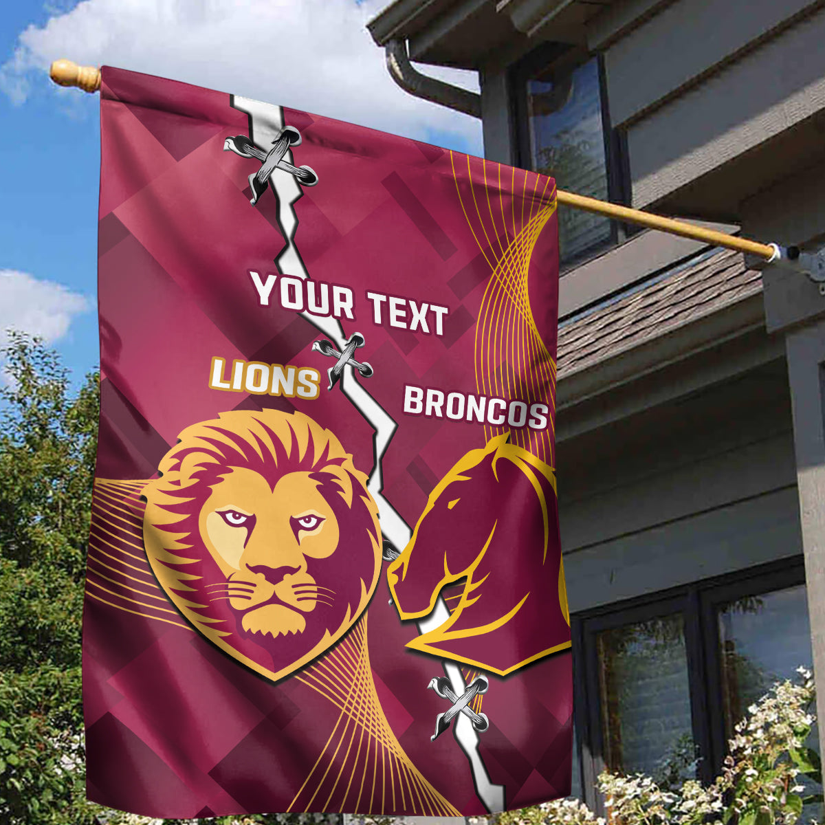 Personalised Lions Football And Broncos Rugby Garden Flag Sporty Version - Vibe Hoodie Shop