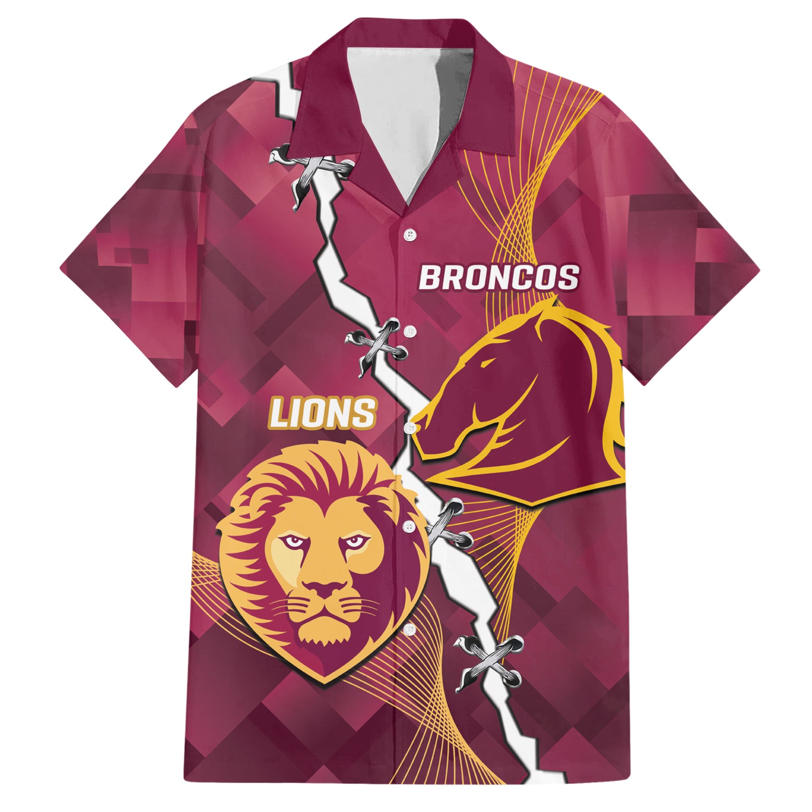 Personalised Lions Football And Broncos Rugby Hawaiian Shirt Sporty Version - Vibe Hoodie Shop