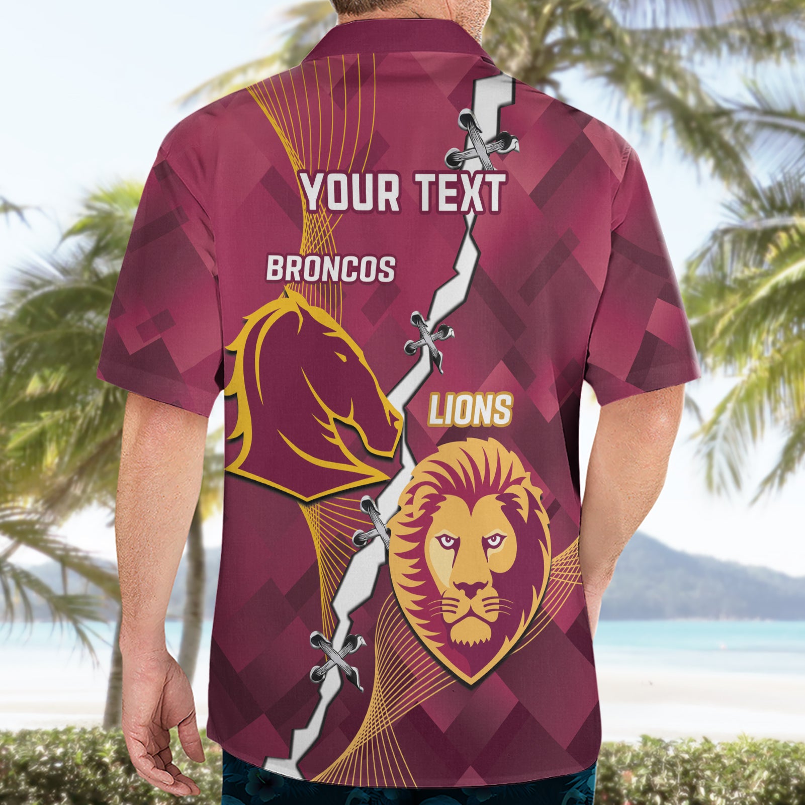 Personalised Lions Football And Broncos Rugby Hawaiian Shirt Sporty Version - Vibe Hoodie Shop