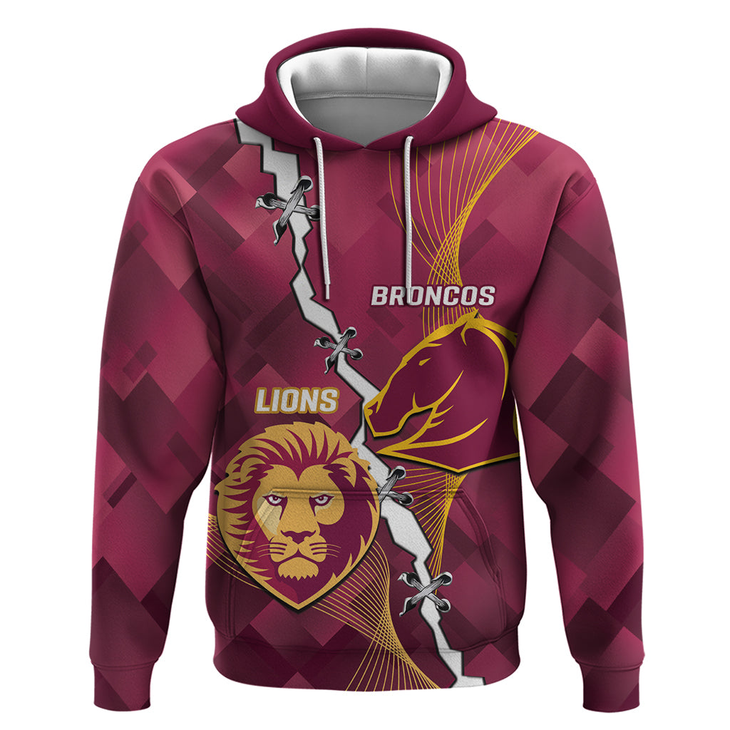 Personalised Lions Football And Broncos Rugby Hoodie Sporty Version - Vibe Hoodie Shop
