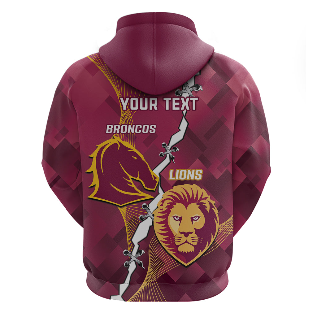 Personalised Lions Football And Broncos Rugby Hoodie Sporty Version - Vibe Hoodie Shop