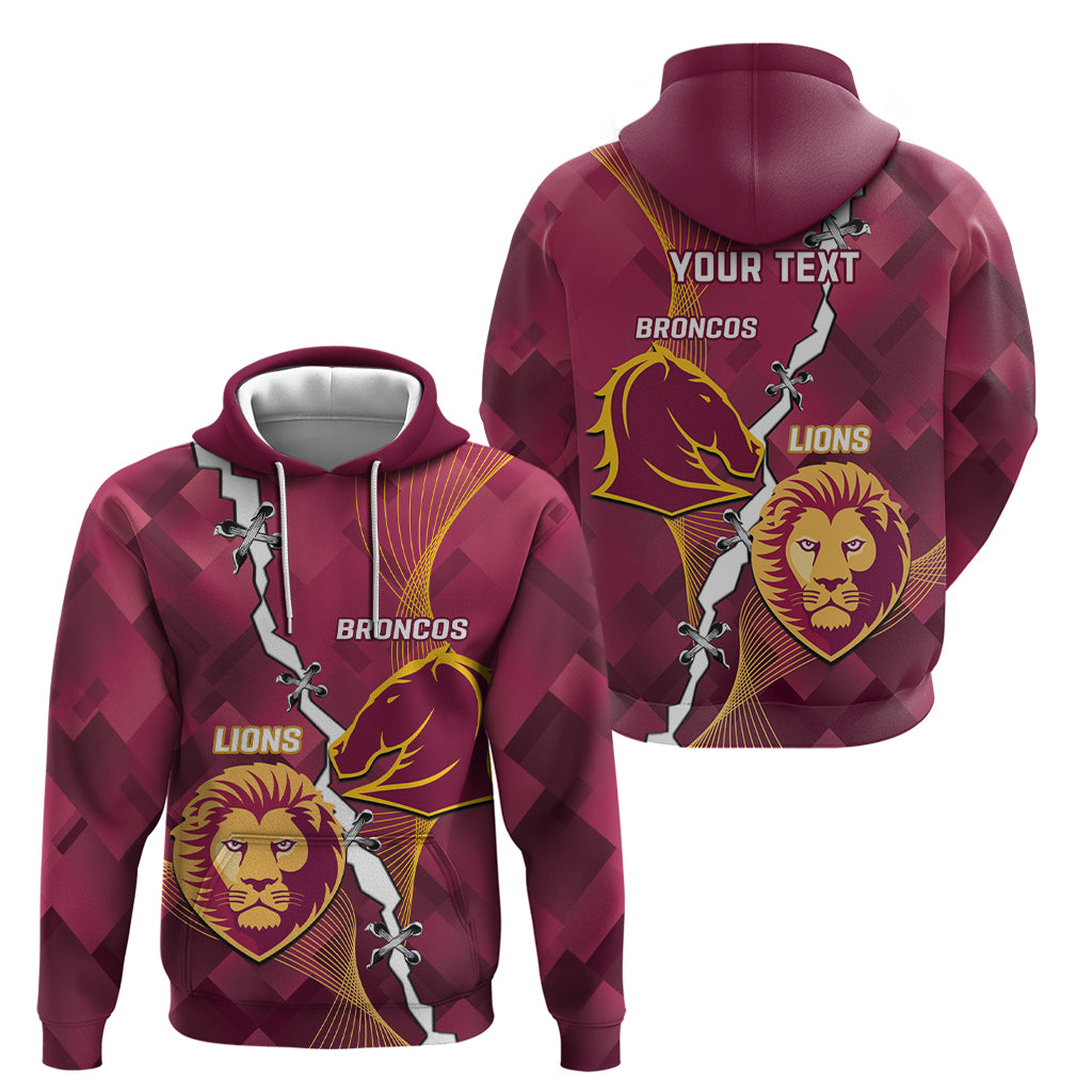 Personalised Lions Football And Broncos Rugby Hoodie Sporty Version - Vibe Hoodie Shop