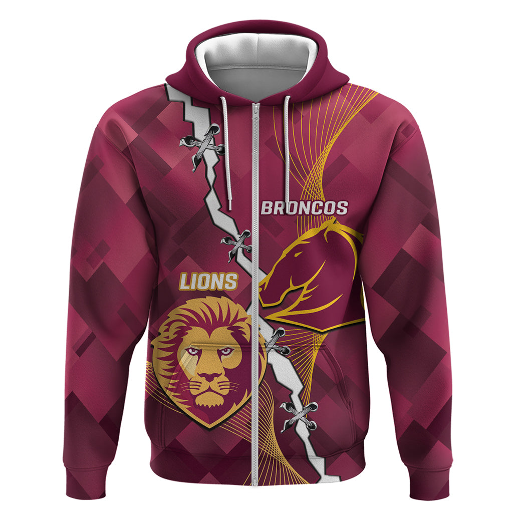 Personalised Lions Football And Broncos Rugby Hoodie Sporty Version - Vibe Hoodie Shop