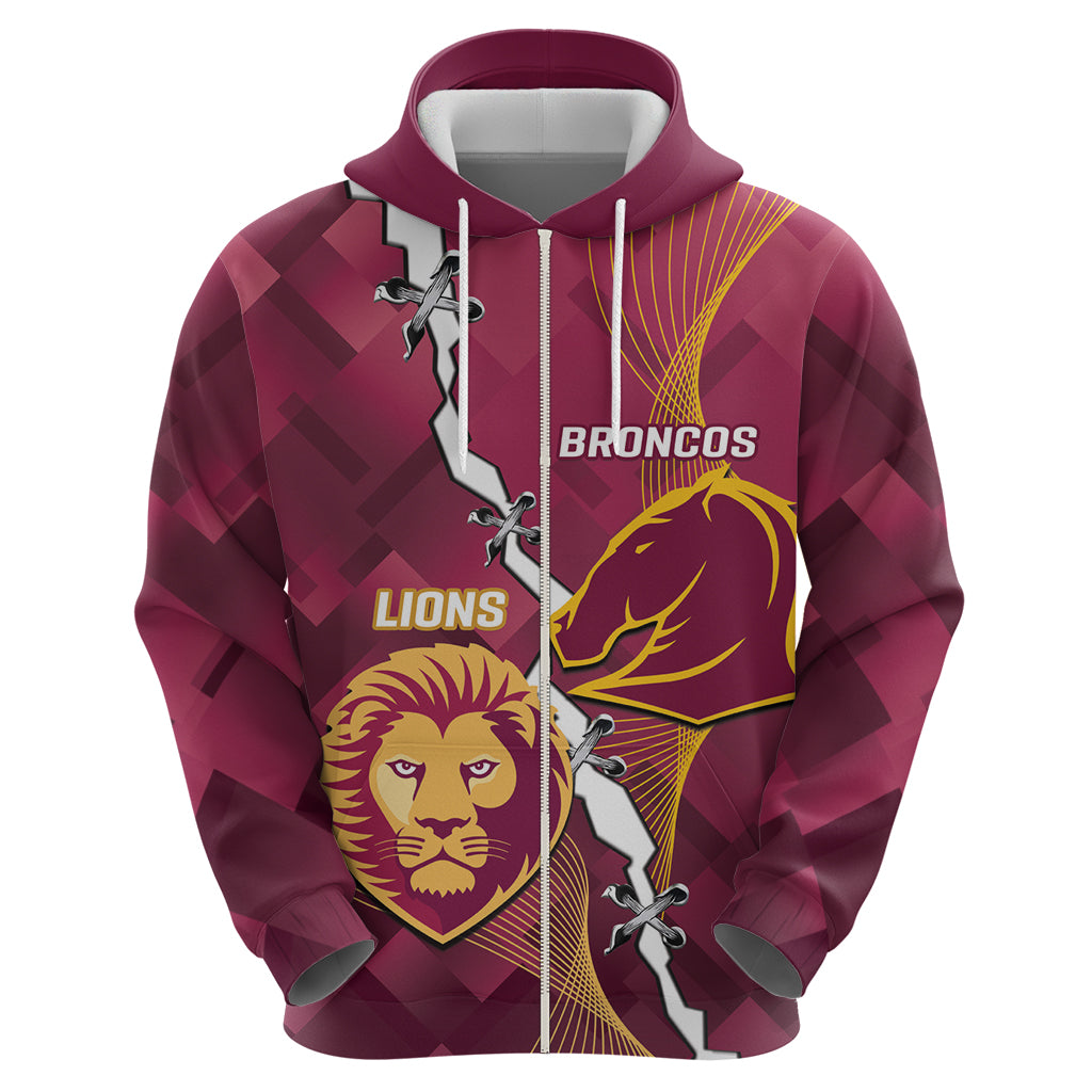 Personalised Lions Football And Broncos Rugby Hoodie Sporty Version - Vibe Hoodie Shop