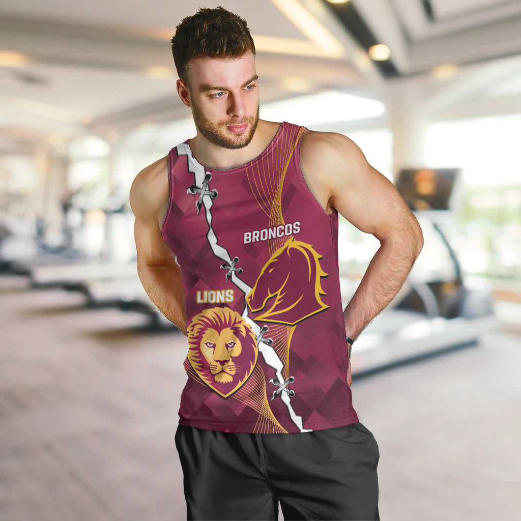 Personalised Lions Football And Broncos Rugby Men Tank Top Sporty Version - Vibe Hoodie Shop