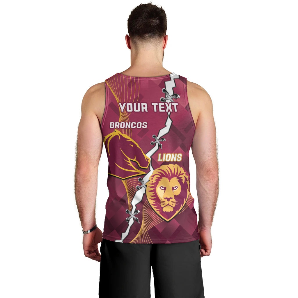 Personalised Lions Football And Broncos Rugby Men Tank Top Sporty Version - Vibe Hoodie Shop