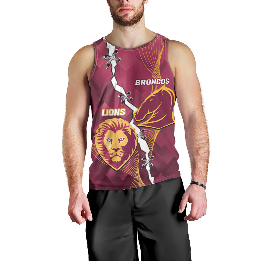 Personalised Lions Football And Broncos Rugby Men Tank Top Sporty Version - Vibe Hoodie Shop