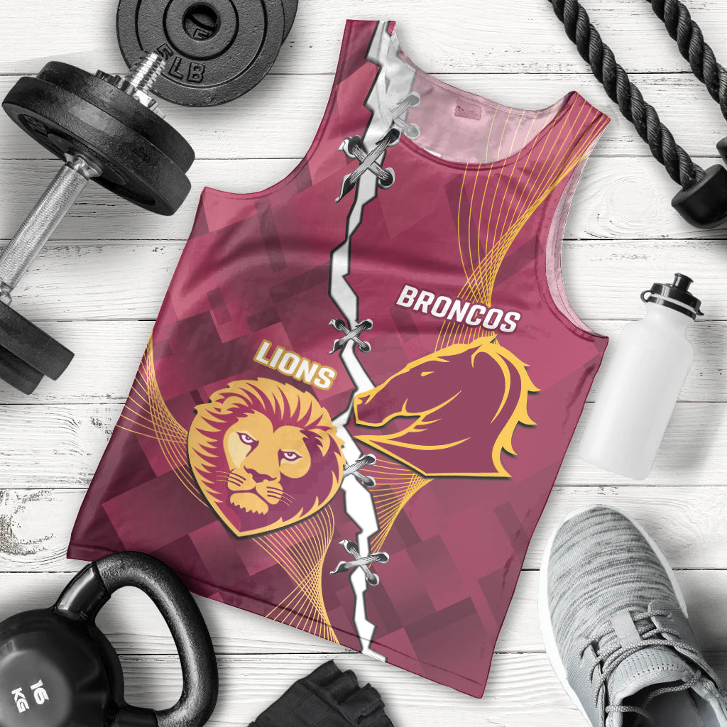 Personalised Lions Football And Broncos Rugby Men Tank Top Sporty Version - Vibe Hoodie Shop