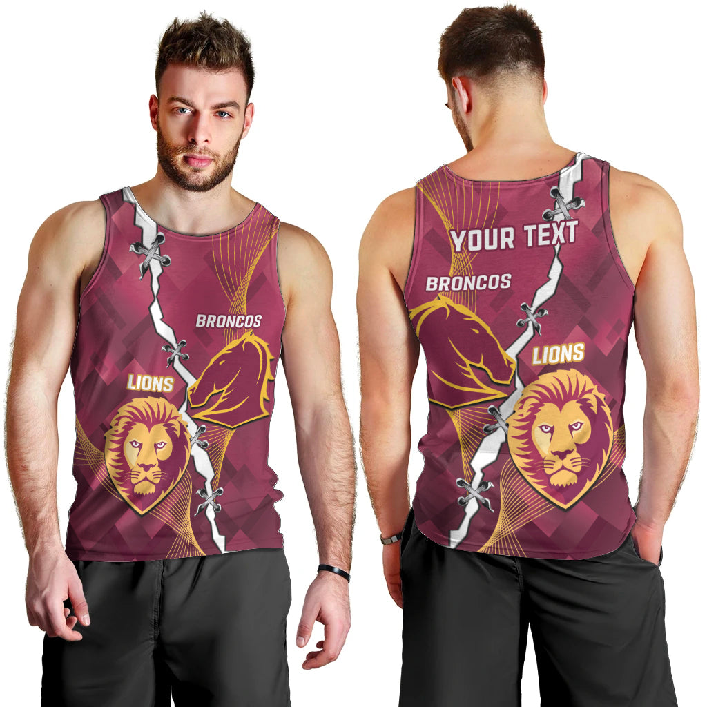 Personalised Lions Football And Broncos Rugby Men Tank Top Sporty Version - Vibe Hoodie Shop
