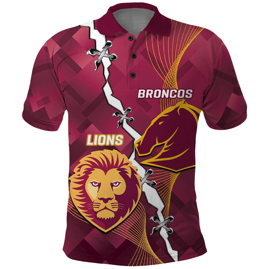 Personalised Lions Football And Broncos Rugby Polo Shirt Sporty Version - Vibe Hoodie Shop