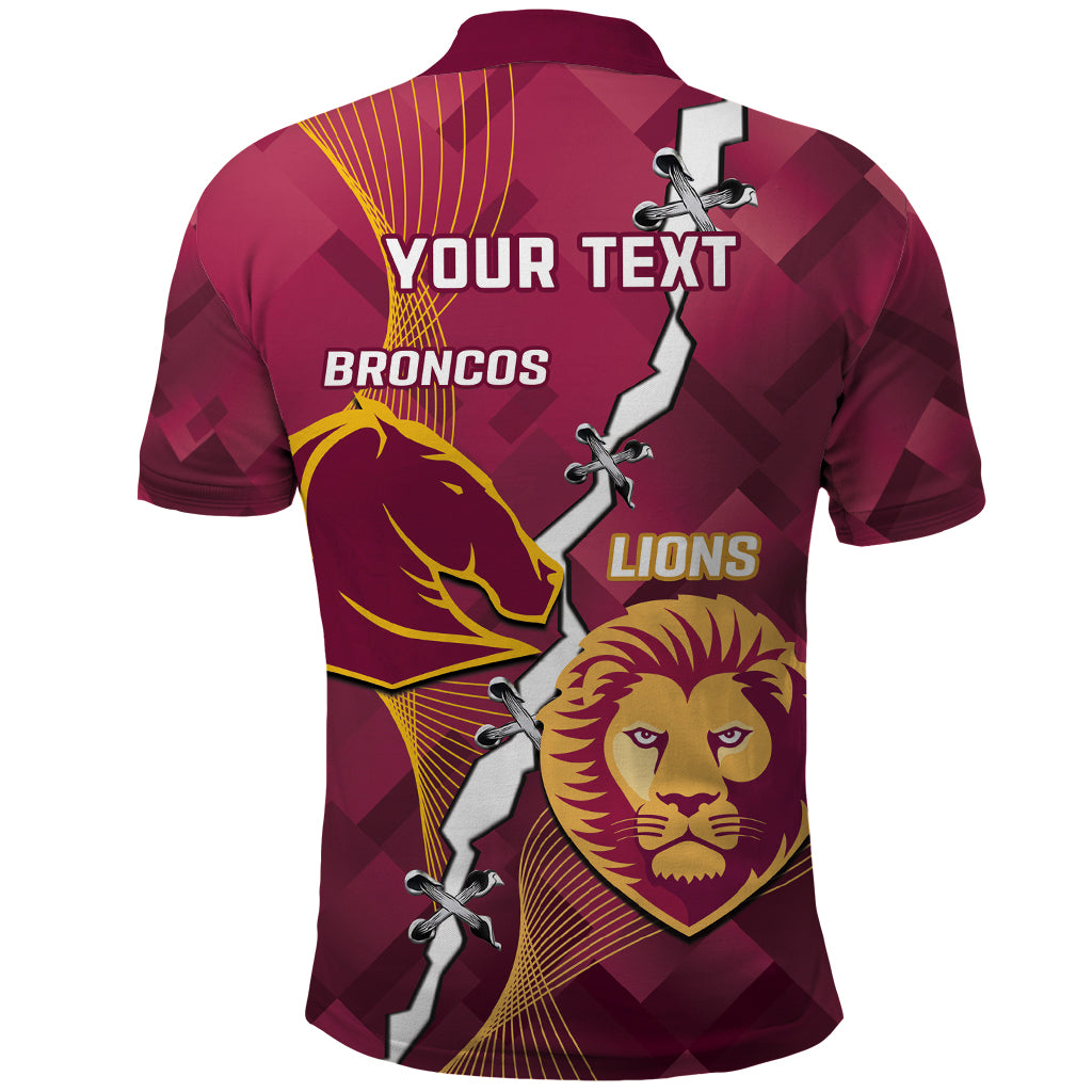 Personalised Lions Football And Broncos Rugby Polo Shirt Sporty Version - Vibe Hoodie Shop