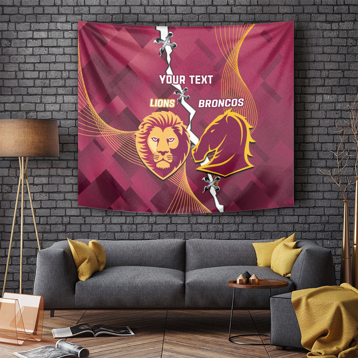 Personalised Lions Football And Broncos Rugby Tapestry Sporty Version - Vibe Hoodie Shop