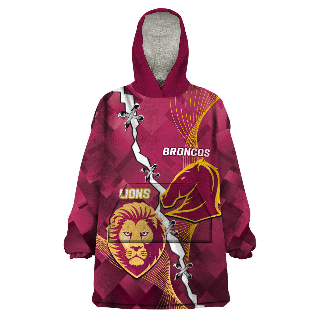 Personalised Lions Football And Broncos Rugby Wearable Blanket Hoodie Sporty Version - Vibe Hoodie Shop