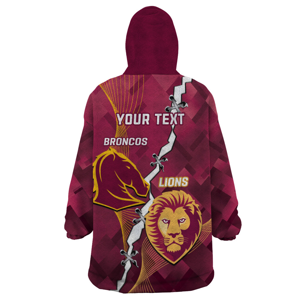 Personalised Lions Football And Broncos Rugby Wearable Blanket Hoodie Sporty Version - Vibe Hoodie Shop