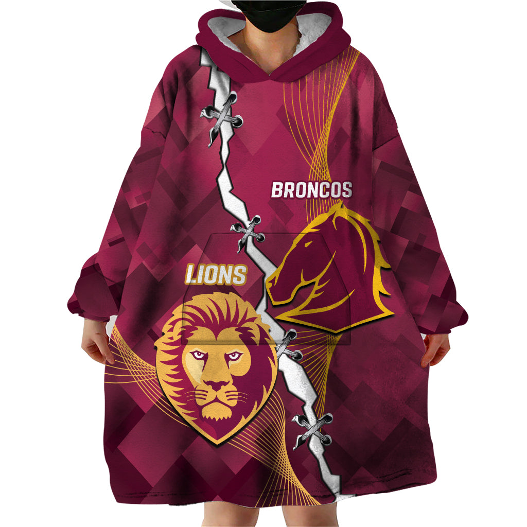 Personalised Lions Football And Broncos Rugby Wearable Blanket Hoodie Sporty Version - Vibe Hoodie Shop