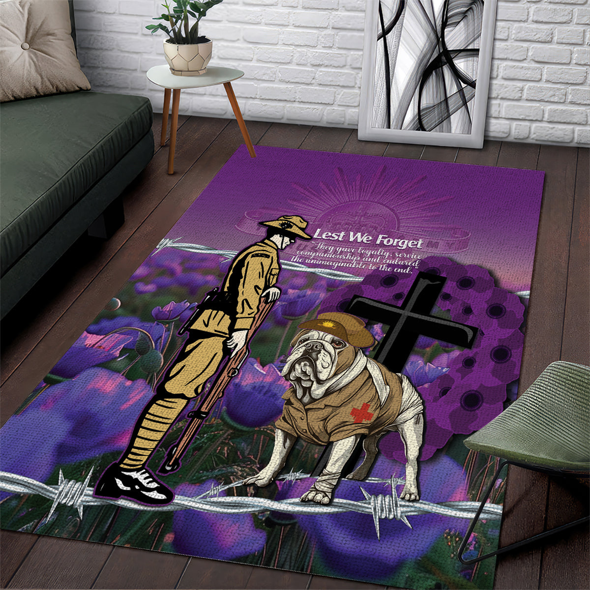 Australia Dog Heroes ANZAC Area Rug Remembering All Animals In War Purple Poppies - Vibe Hoodie Shop