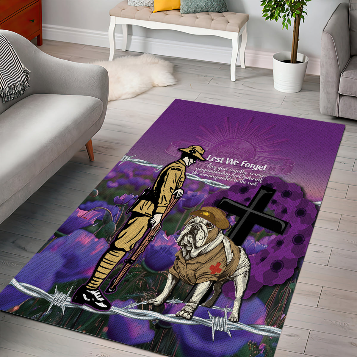 Australia Dog Heroes ANZAC Area Rug Remembering All Animals In War Purple Poppies - Vibe Hoodie Shop