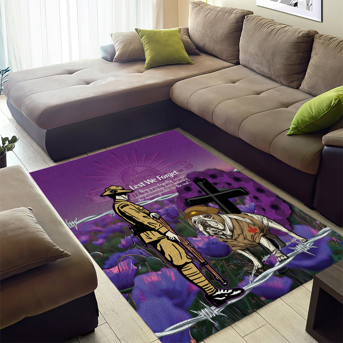 Australia Dog Heroes ANZAC Area Rug Remembering All Animals In War Purple Poppies - Vibe Hoodie Shop