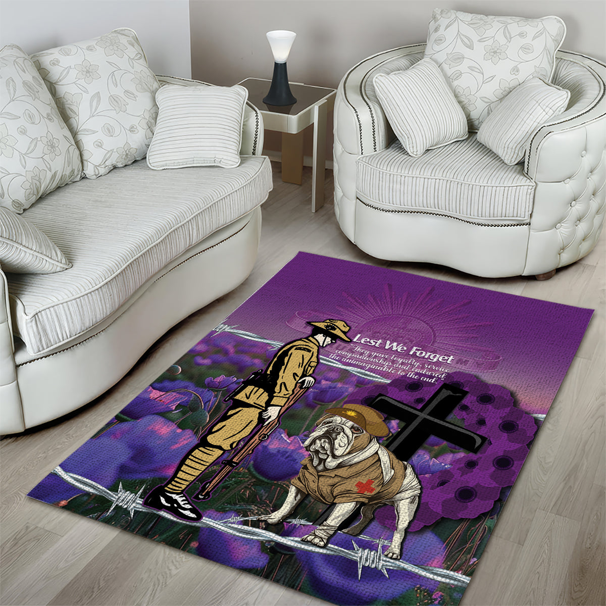 Australia Dog Heroes ANZAC Area Rug Remembering All Animals In War Purple Poppies - Vibe Hoodie Shop