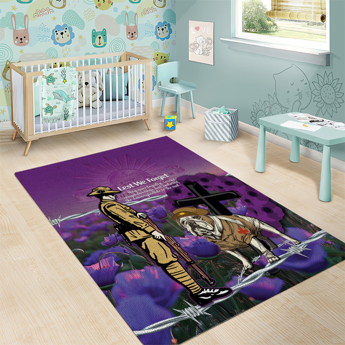 Australia Dog Heroes ANZAC Area Rug Remembering All Animals In War Purple Poppies - Vibe Hoodie Shop