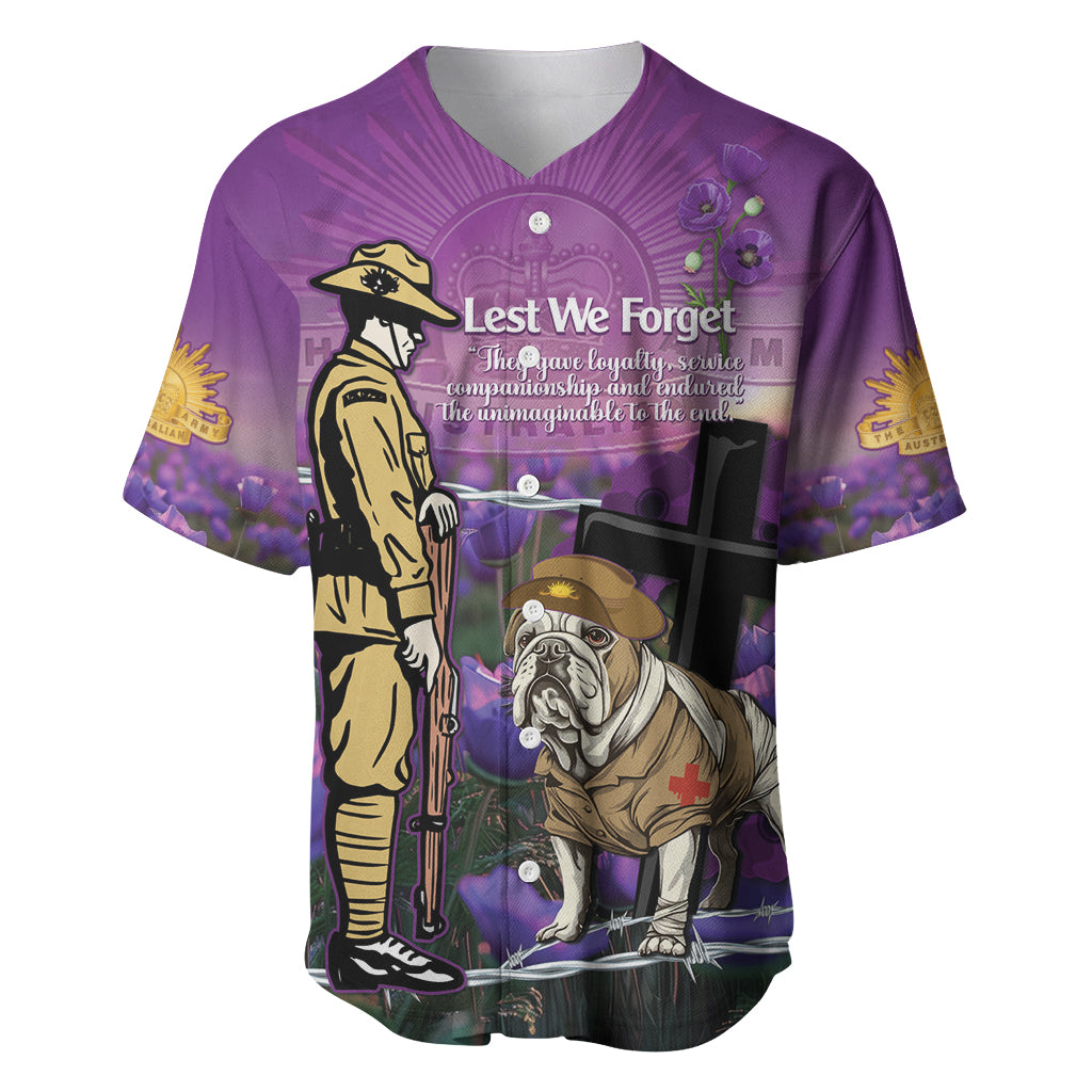 Australia Dog Heroes ANZAC Baseball Jersey Remembering All Animals In War Purple Poppies - Vibe Hoodie Shop