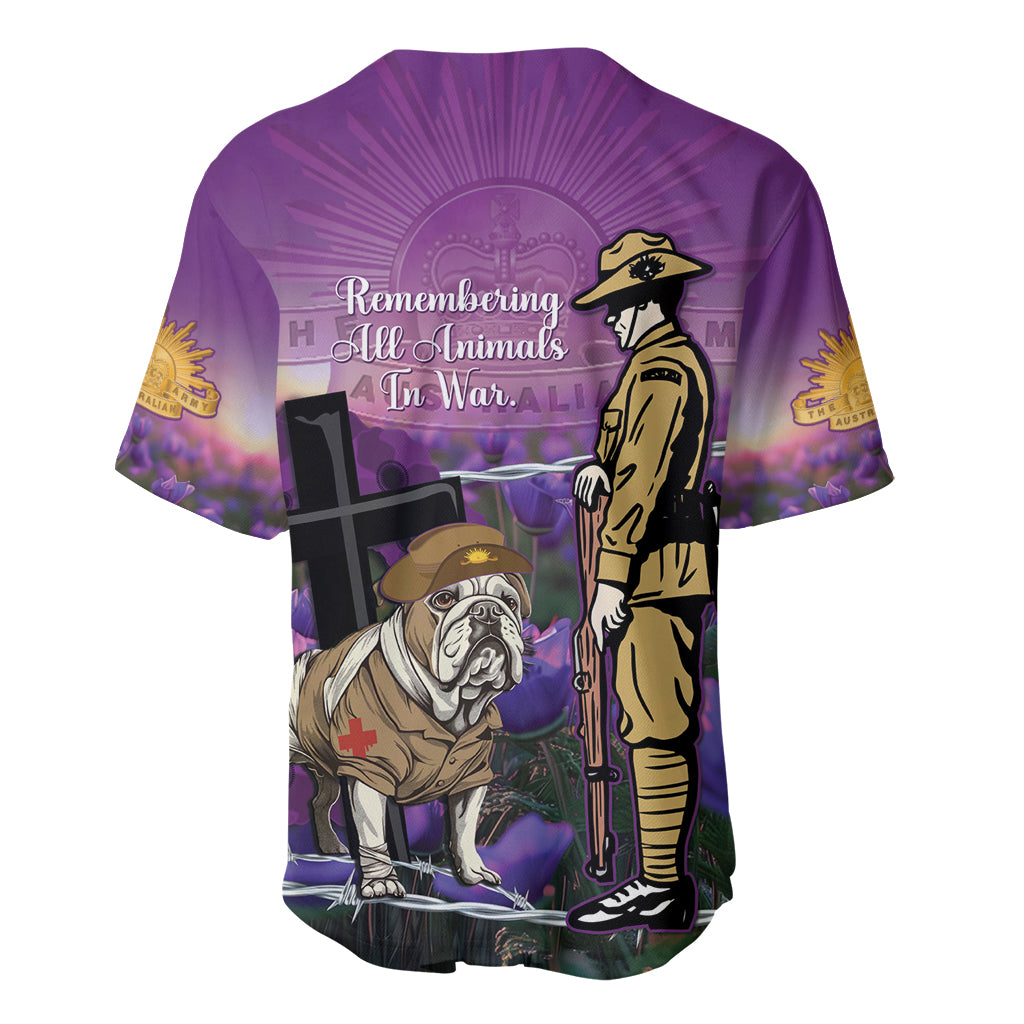 Australia Dog Heroes ANZAC Baseball Jersey Remembering All Animals In War Purple Poppies - Vibe Hoodie Shop